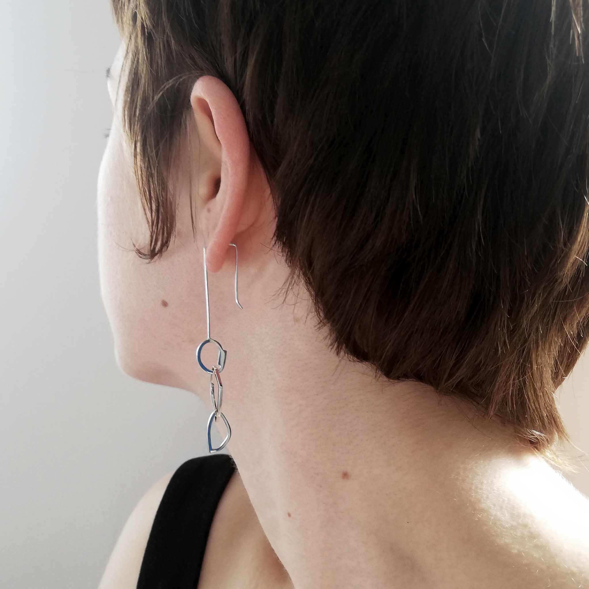 Polished Silver Contemporary Chain Drop Earrings